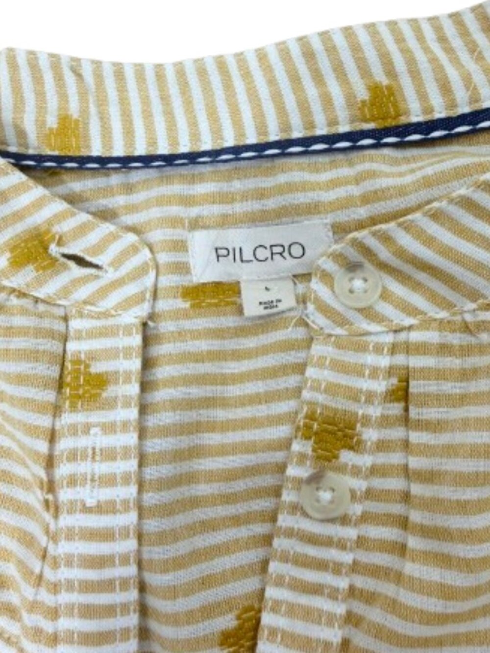 Pilcro NWOT The Sidney Batwing Blouse Cinched Waist Edition Sz L Mustard/White - Picture 6 of 10